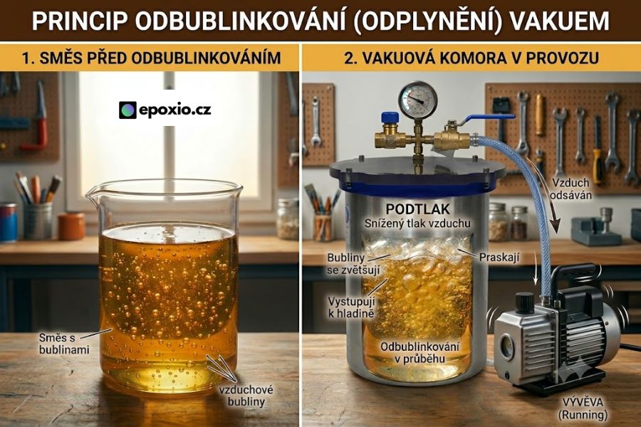 jak funguje odbublinkování epoxidu ve vakuové komoře